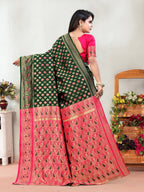 Vedant Vastram Litchi Silk Designer Banarasi Saree - Green | Grocsy
