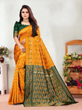 Vedant Vastram Litchi Silk Designer Banarasi Saree - Mustard | Grocsy