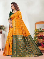 Vedant Vastram Litchi Silk Designer Banarasi Saree - Mustard | Grocsy