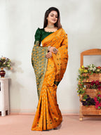 Vedant Vastram Litchi Silk Designer Banarasi Saree - Mustard | Grocsy