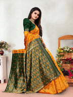 Vedant Vastram Litchi Silk Designer Banarasi Saree - Mustard | Grocsy