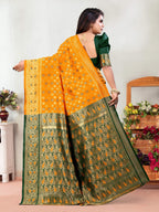 Vedant Vastram Litchi Silk Designer Banarasi Saree - Mustard | Grocsy