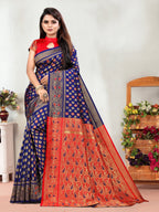 Vedant Vastram Litchi Silk Designer Banarasi Saree - Navy | Grocsy