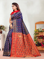 Vedant Vastram Litchi Silk Designer Banarasi Saree - Navy | Grocsy