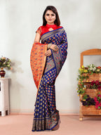 Vedant Vastram Litchi Silk Designer Banarasi Saree - Navy | Grocsy