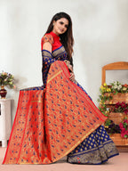 Vedant Vastram Litchi Silk Designer Banarasi Saree - Navy | Grocsy