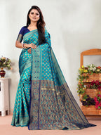 Vedant Vastram Litchi Silk Designer Banarasi Saree - Rama | Grocsy