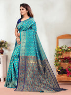 Vedant Vastram Litchi Silk Designer Banarasi Saree - Rama | Grocsy