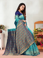 Vedant Vastram Litchi Silk Designer Banarasi Saree - Rama | Grocsy