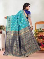 Vedant Vastram Litchi Silk Designer Banarasi Saree - Rama | Grocsy