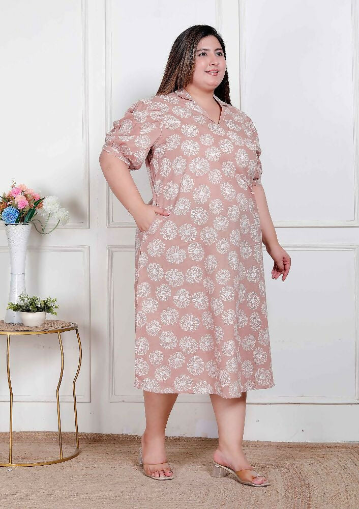 Miravan Plus Size Womens Puff Sleeve Pure Cotton Printed Maxi Dress | Grocsy