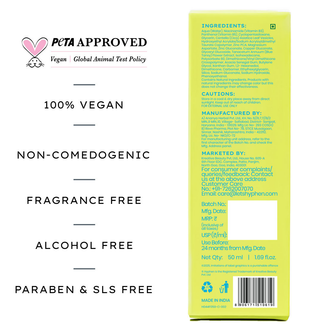 Hyphen 2% Cica Exosome Oil-Free Moisturizer 5% Niacinamide Controls Oil Non-sticky, Light Gel | Grocsy