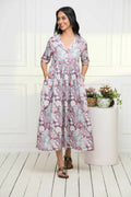 Myshka Women Multi-Floral Rayon A-Line V-Neck Dress | Grocsy