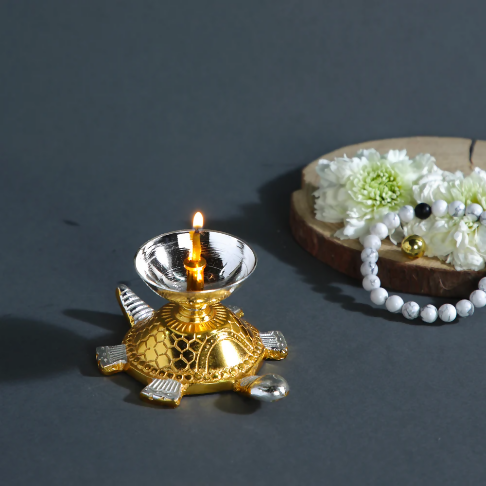 CraftVatika Brass Turtle Base Diya | Grocsy
