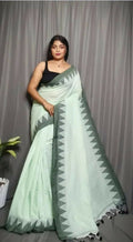 Exclusive Collection Beautiful Light Green Pure Cotton Woven Handloom Saree With Running Blouse Piece | Grocsy