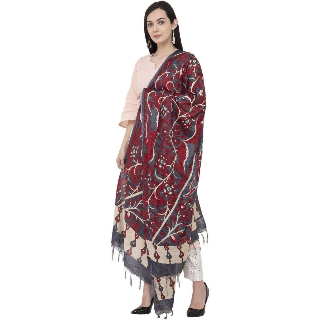 A R Silk Modal Kalamkari Print Fancy Maroon Coloured Dupatta | Grocsy