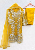 Teeya Creation Womens New Soft Net With Heavy Embroiedery With Sequence Work Yellow Kurta Set | Grocsy
