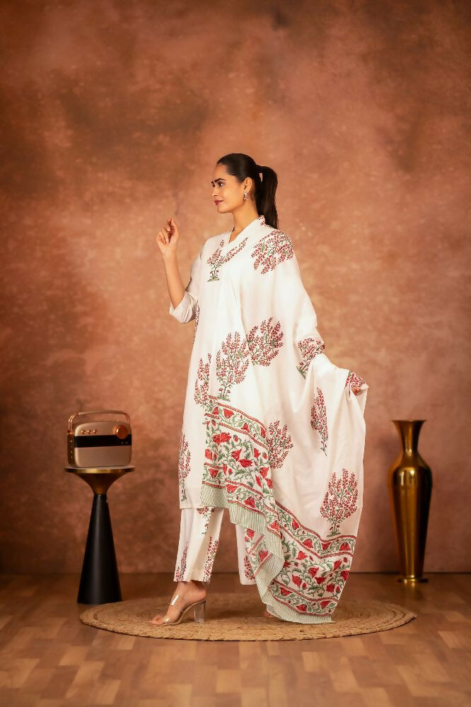 Joban Fashion Off White Pink Hand Block Printed Cotton Suit Set | Grocsy