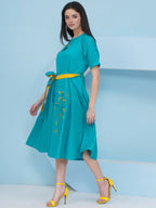 Joban Fashion Teal Blue Dress with Belt | Grocsy