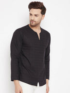 Even Apparels Black Viscose Men's Kurta With Slit Neckline | Grocsy