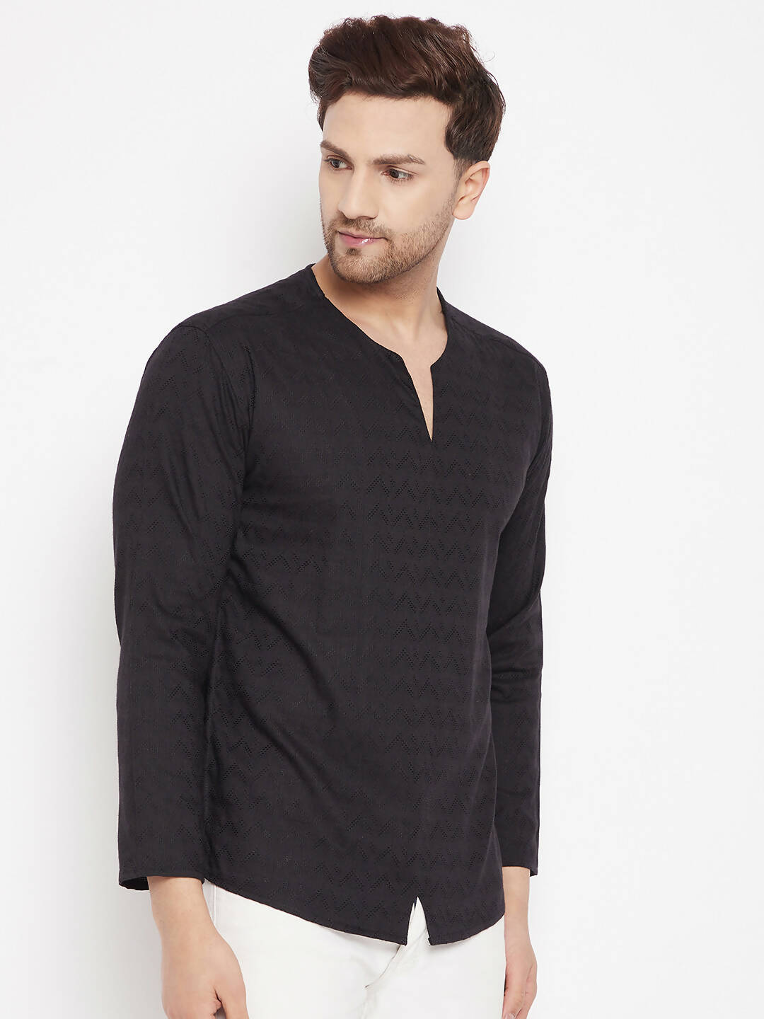 Even Apparels Black Viscose Men's Kurta With Slit Neckline | Grocsy