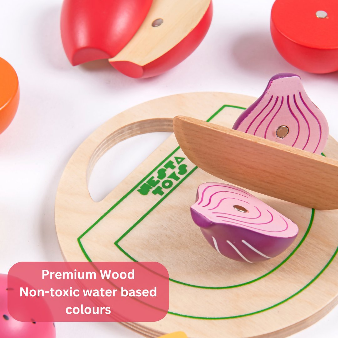Nesta Toys Wooden Vegetable and Fruit Toy Set, Pretend Play Food, Kitchen Set Toy (3+ Years) | Grocsy