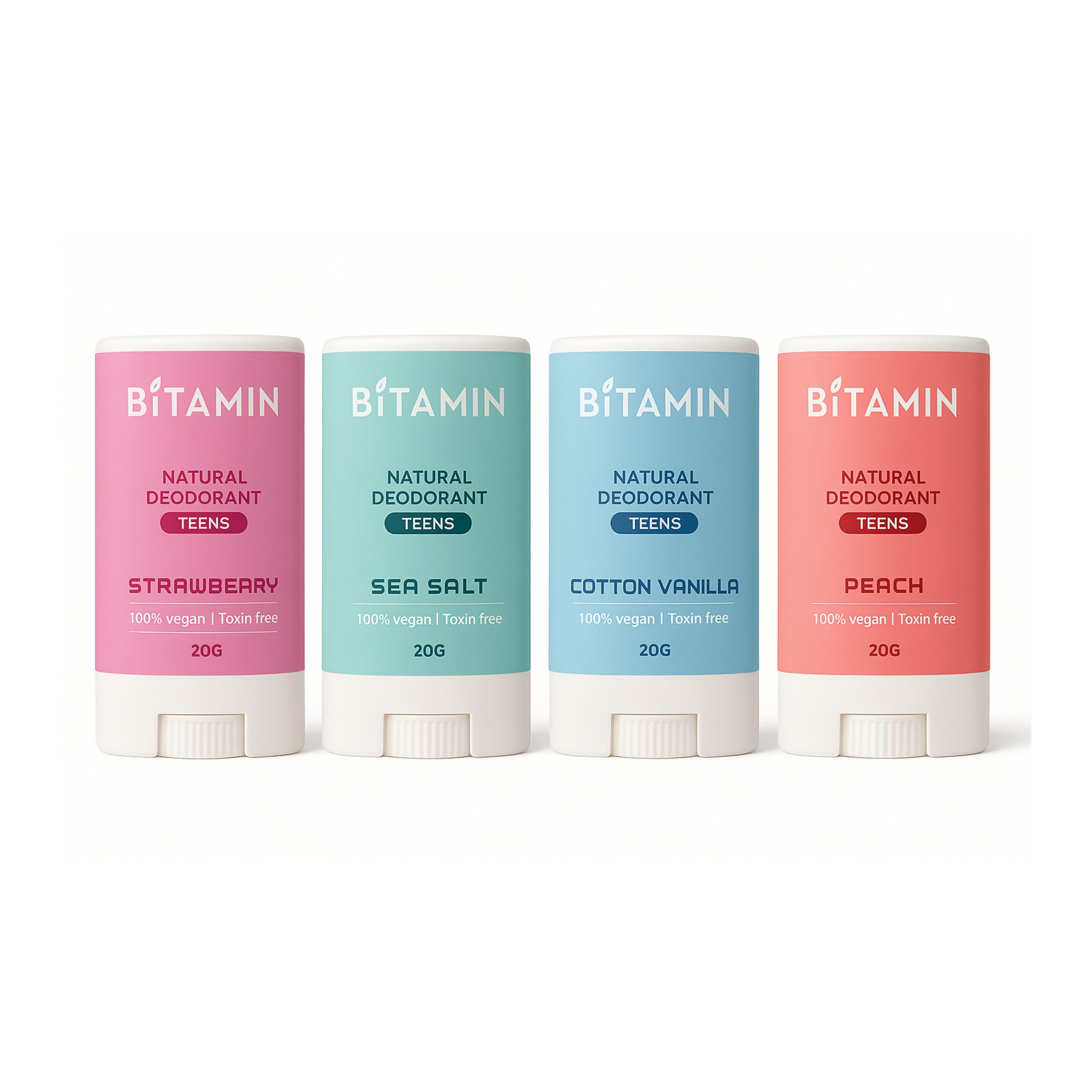 Bitamin Natural Strawberry, Seasalt, Cotton Vanilla, Peach Deodorant Teens | Grocsy