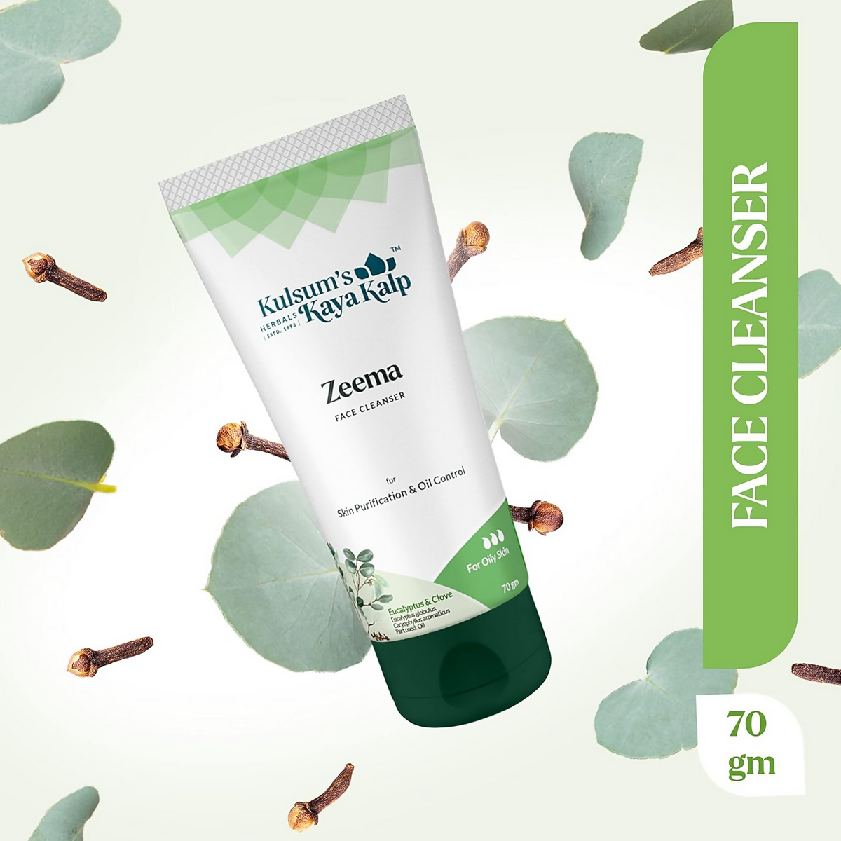 Kulsum's Kaya Kalp Zeema Face Cleanser For Skin Purification & Oil Control With Eucalyptus & Clove | Grocsy