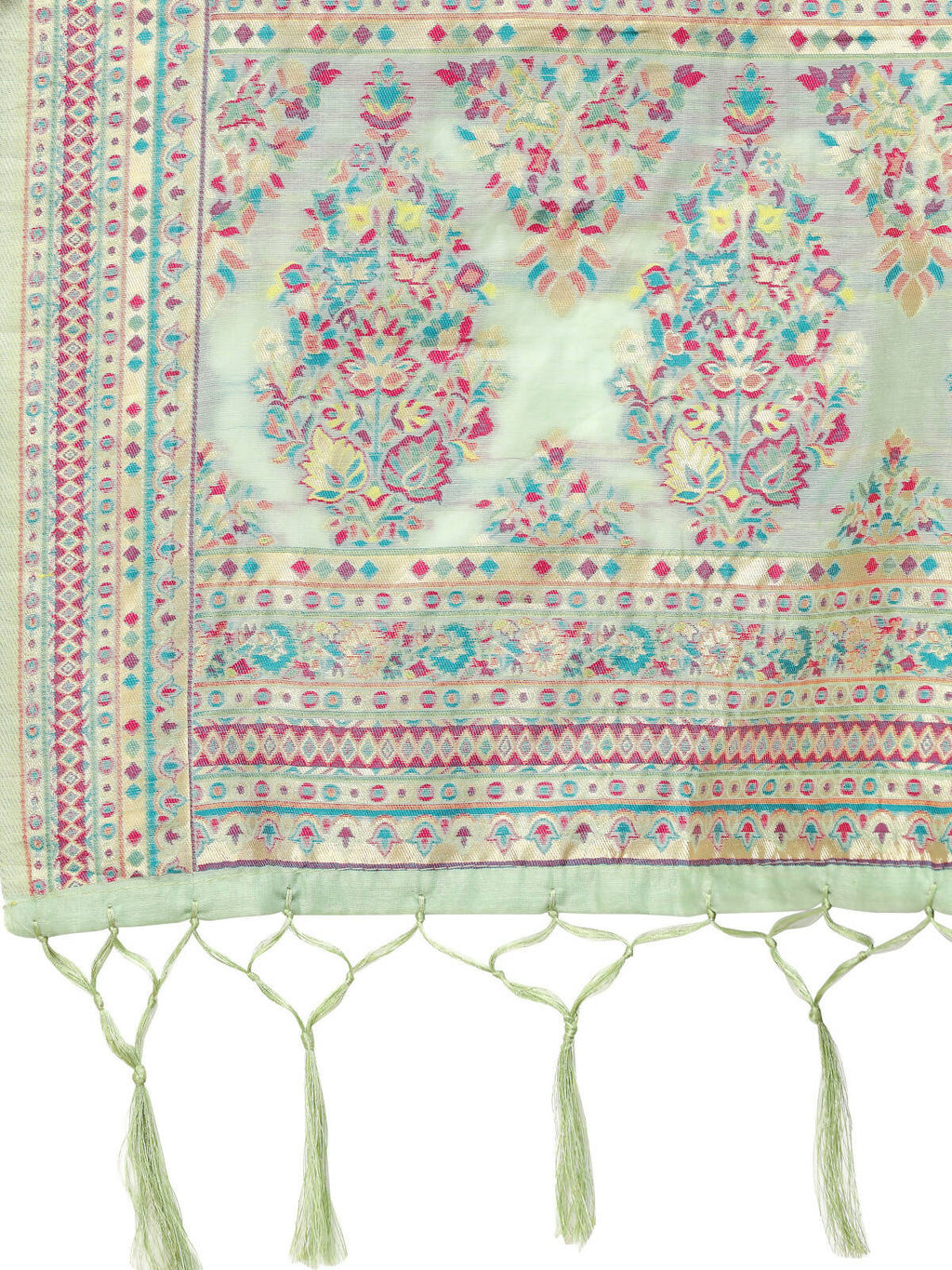 Sea Green Silk Blend Woven Design Saree With Unstitched Blouse Piece - Aloki | Grocsy