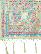 Sea Green Silk Blend Woven Design Saree With Unstitched Blouse Piece - Aloki | Grocsy