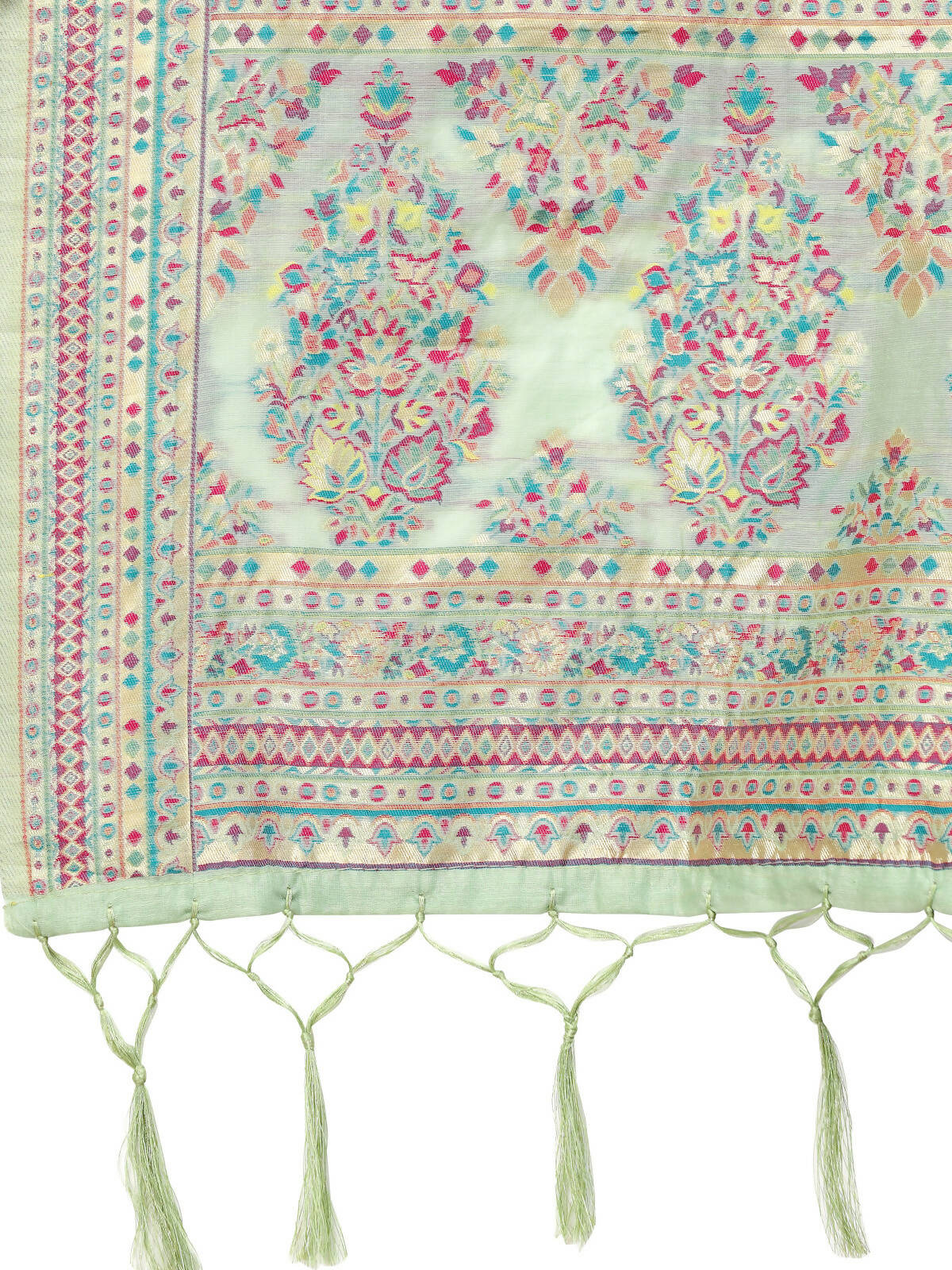 Sea Green Silk Blend Woven Design Saree With Unstitched Blouse Piece - Aloki | Grocsy