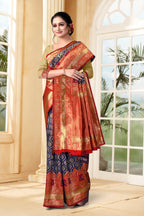 Vedant Vastram Litchi Silk Designer Banarasi Saree - Navy Blue | Grocsy
