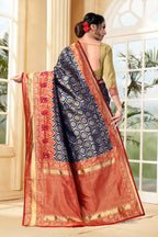Vedant Vastram Litchi Silk Designer Banarasi Saree - Navy Blue | Grocsy