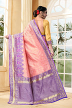 Vedant Vastram Litchi Silk Designer Banarasi Saree - Peach | Grocsy