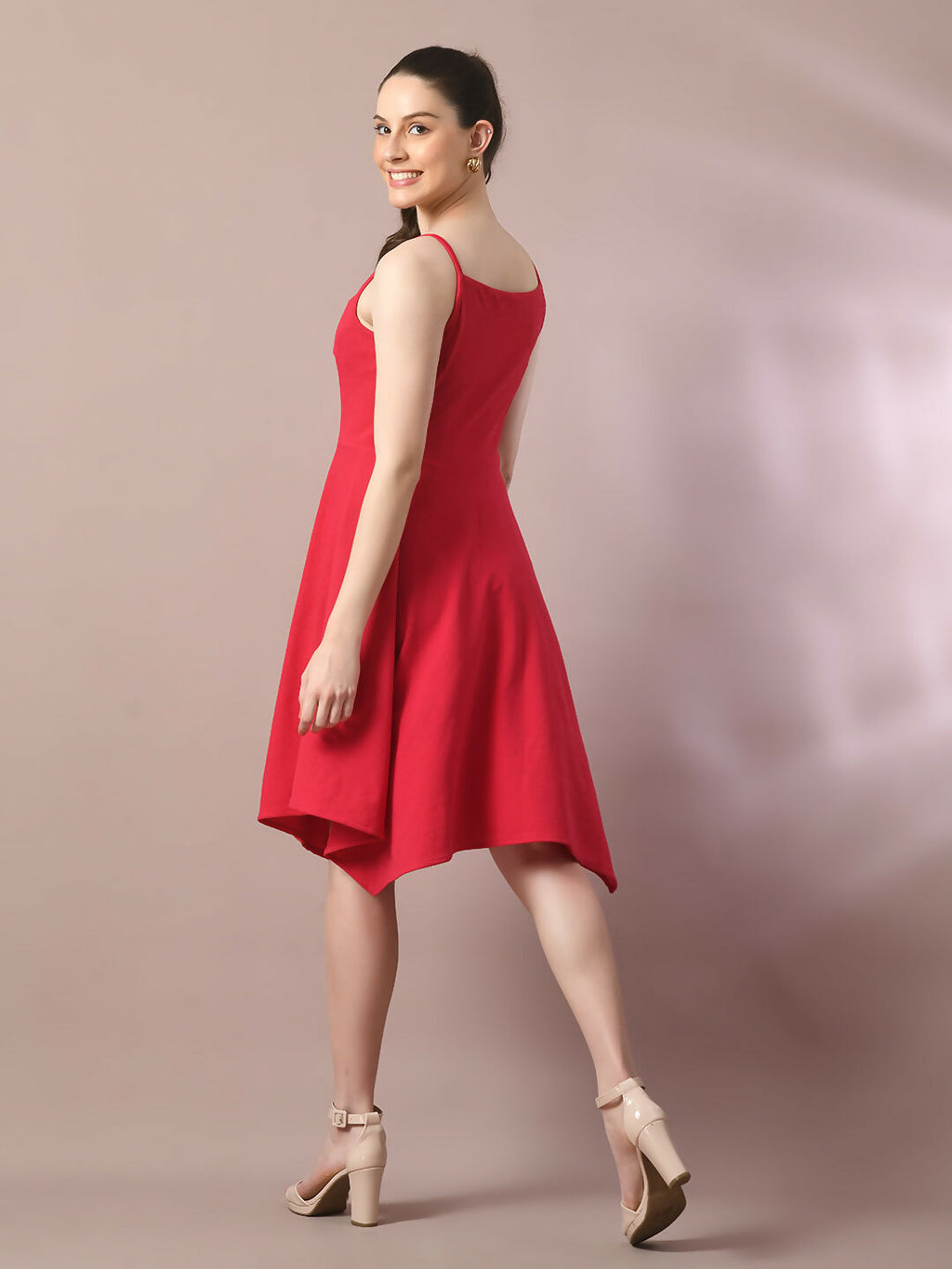 Myshka Women's Pink Solid Shoulder Straps Fit and Flare Party Dress | Grocsy