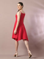 Myshka Women's Pink Solid Shoulder Straps Fit and Flare Party Dress | Grocsy