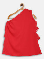 Ahalyaa Red Georgette Ruffel Kids Top With Bottom For Girls | Grocsy