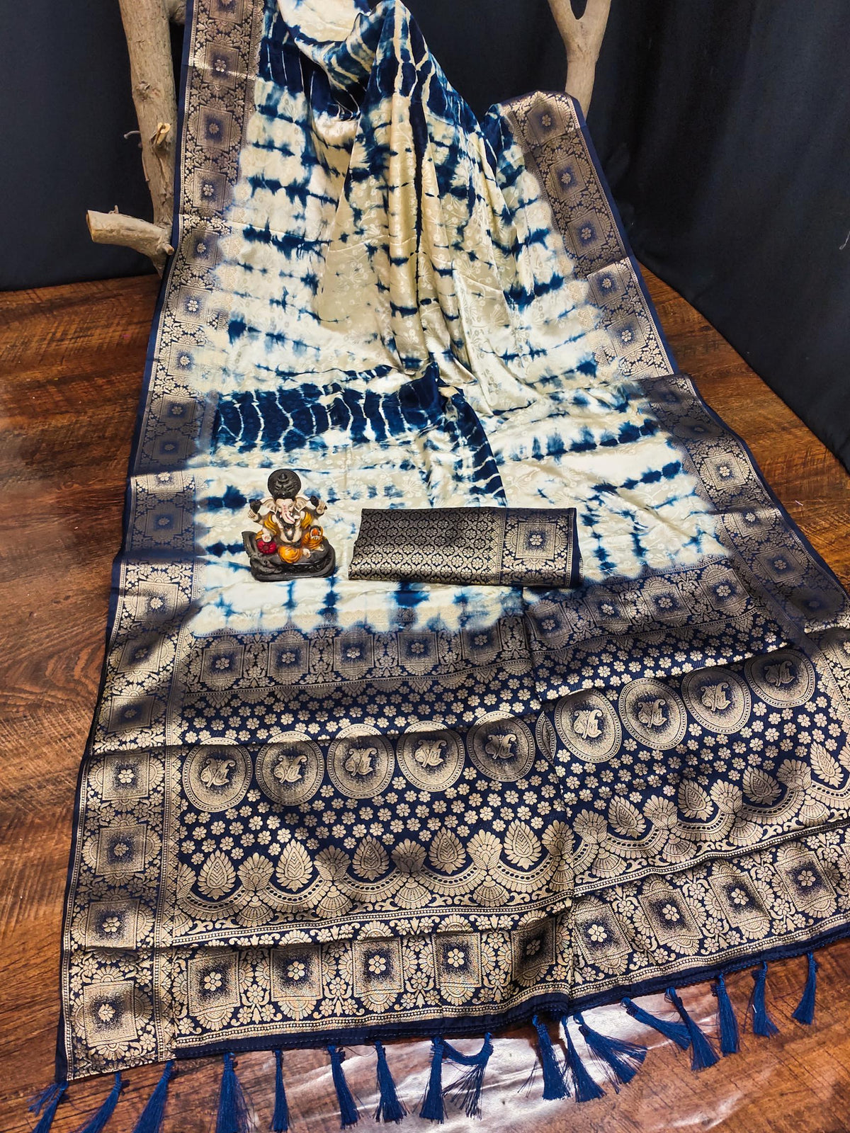 Anaita Navy Soft Satin Silk Saree With Zari Weaving Work | Grocsy