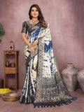 Anaita Navy Soft Satin Silk Saree With Zari Weaving Work | Grocsy