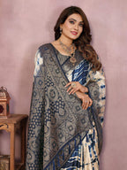 Anaita Navy Soft Satin Silk Saree With Zari Weaving Work | Grocsy