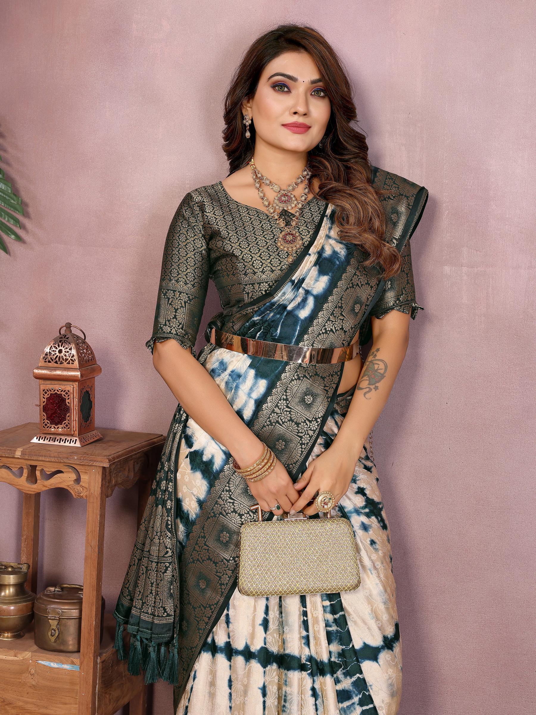 Anaita Blue Soft Satin Silk Saree With Zari Weaving Work | Grocsy