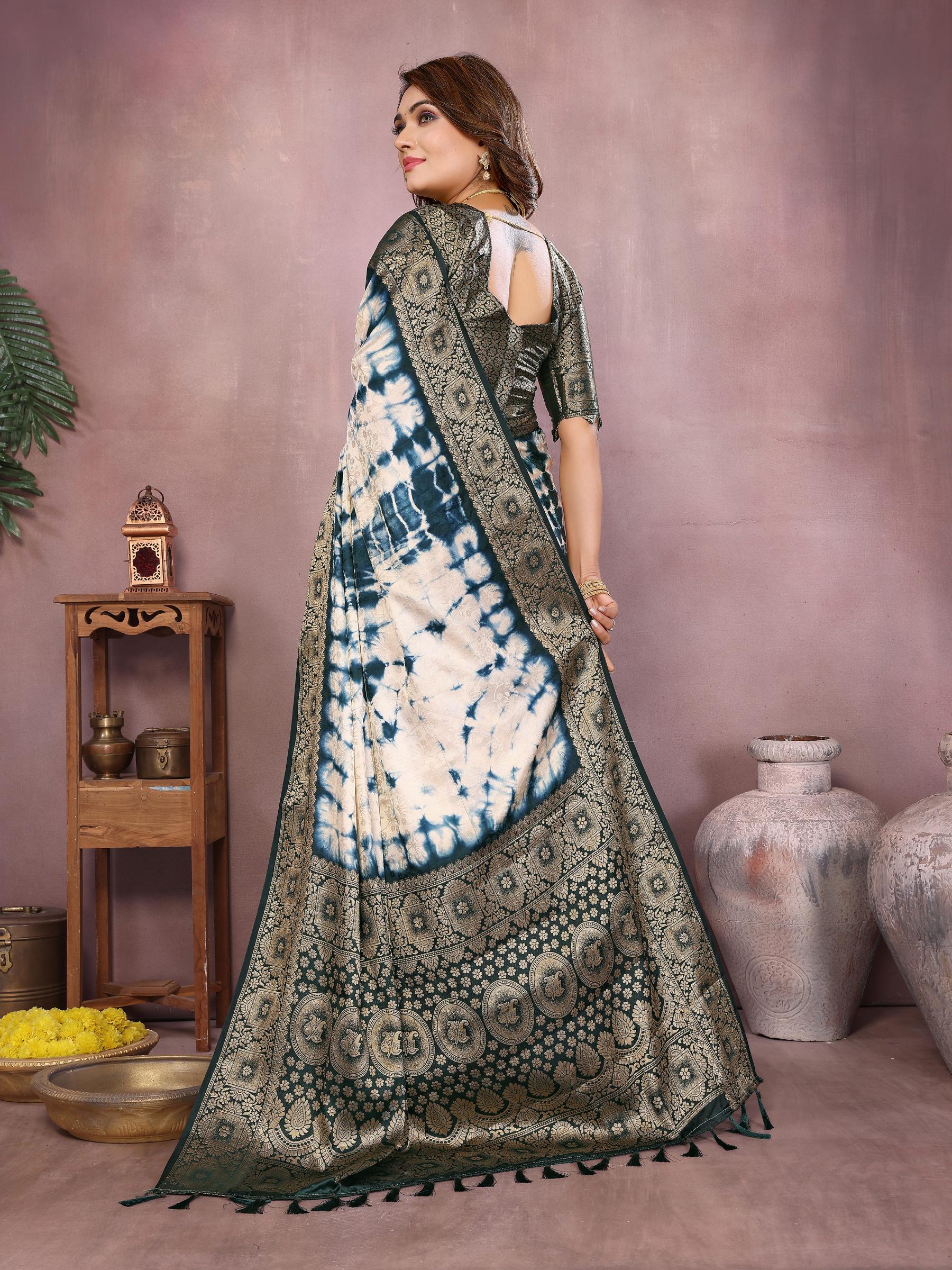 Anaita Blue Soft Satin Silk Saree With Zari Weaving Work | Grocsy