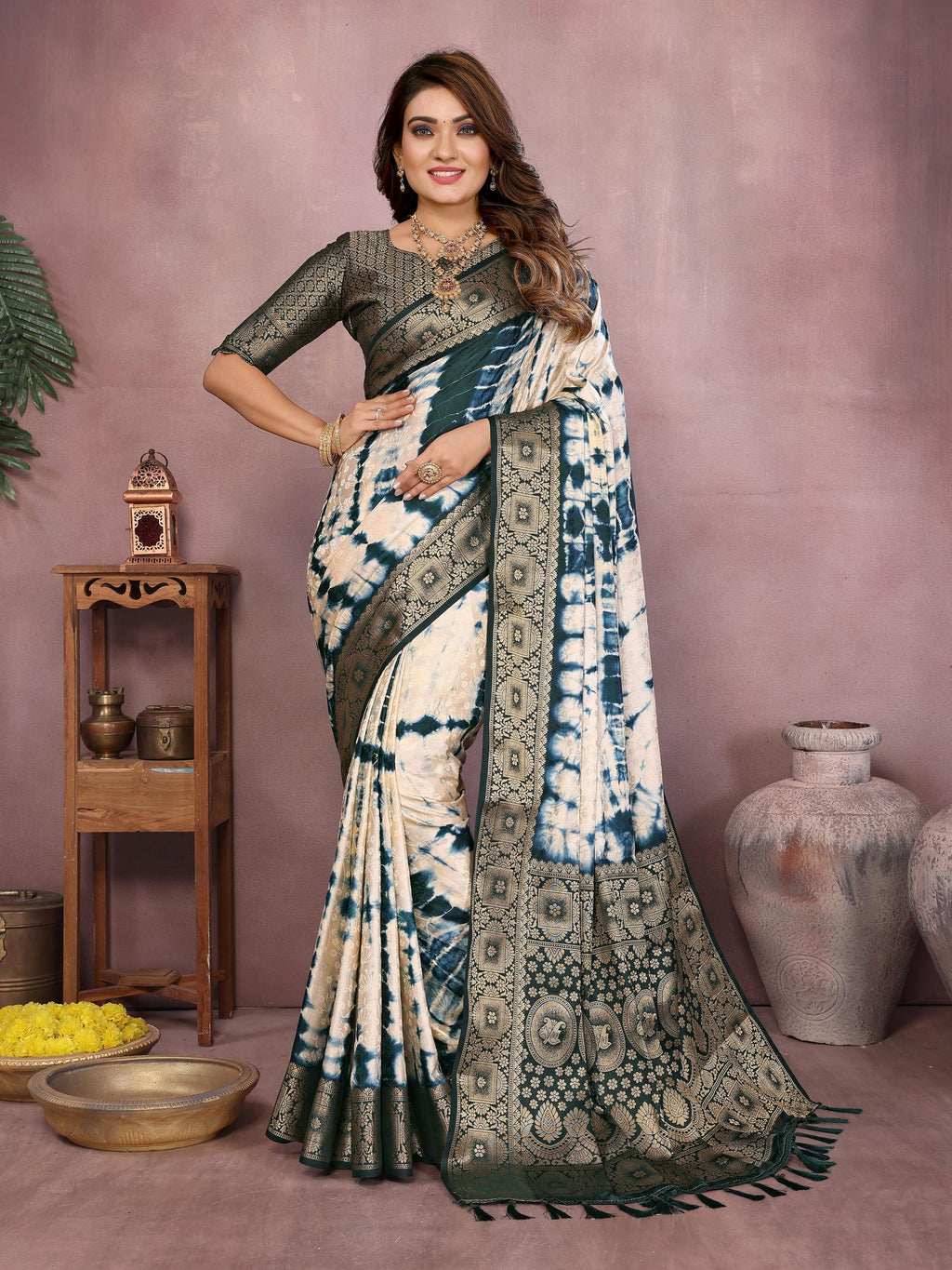 Anaita Blue Soft Satin Silk Saree With Zari Weaving Work | Grocsy