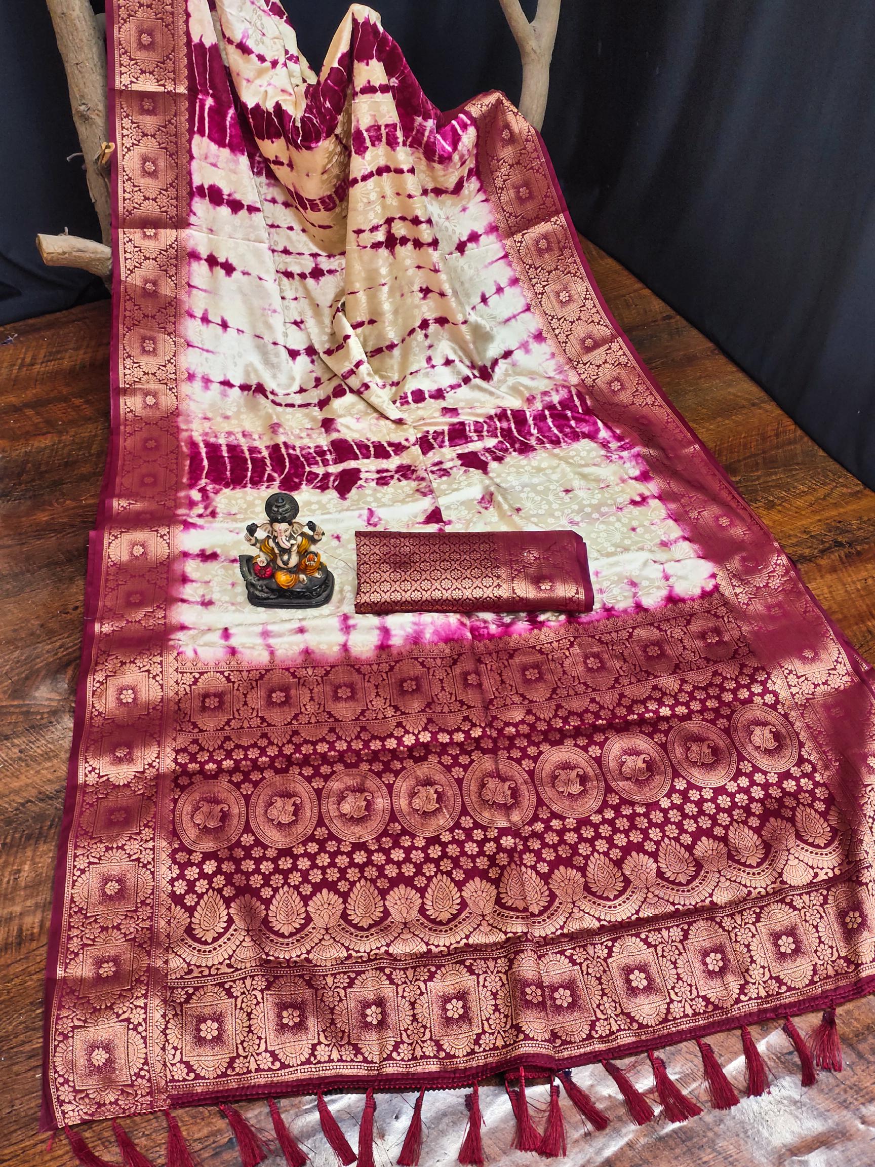 Anaita Magenta Soft Satin Silk Saree With Zari Weaving Work | Grocsy