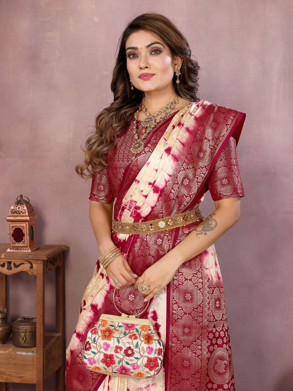 Anaita Magenta Soft Satin Silk Saree With Zari Weaving Work | Grocsy