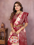Anaita Magenta Soft Satin Silk Saree With Zari Weaving Work | Grocsy