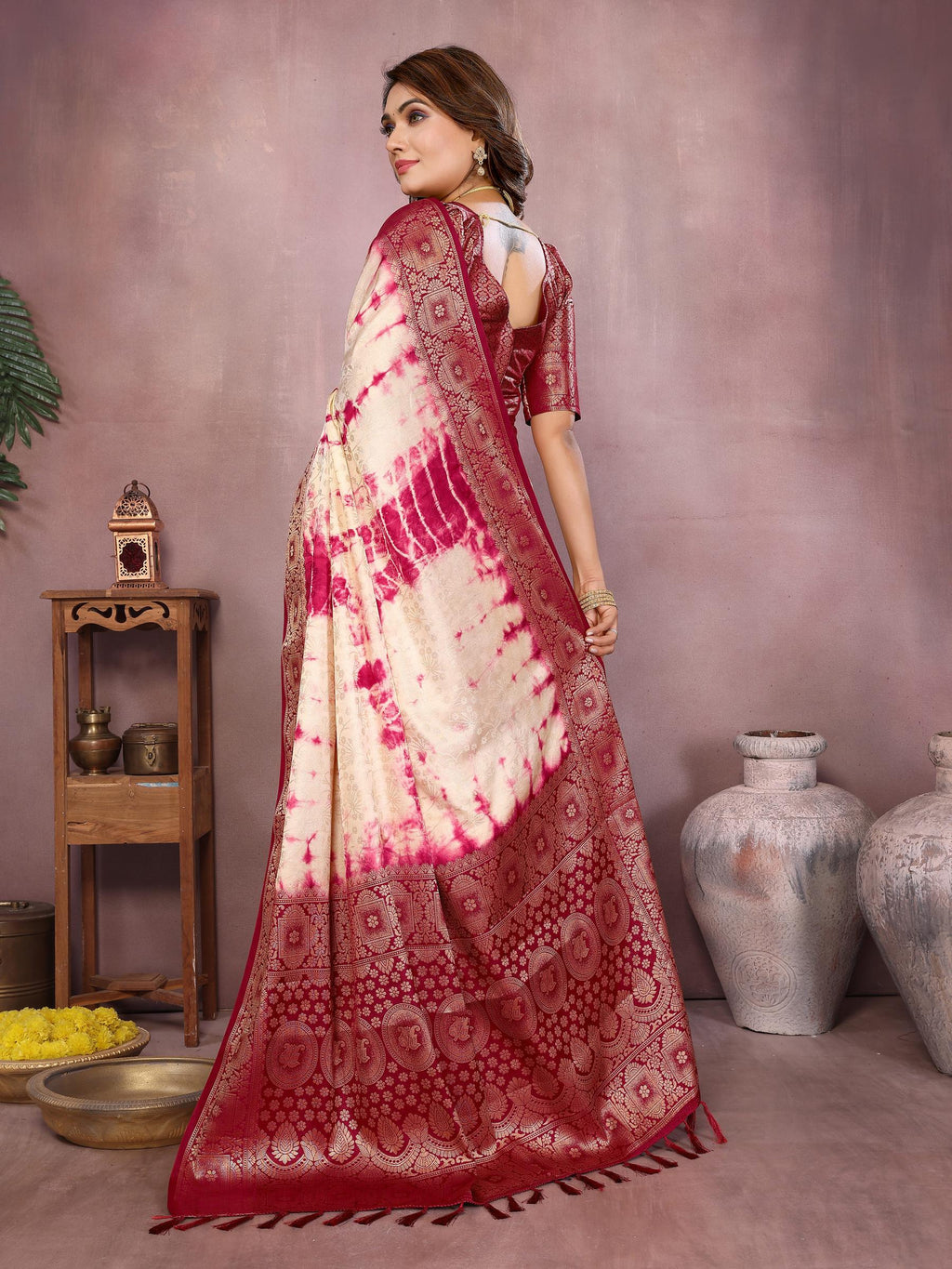 Anaita Magenta Soft Satin Silk Saree With Zari Weaving Work | Grocsy