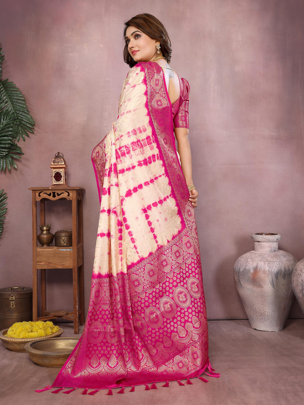 Anaita Pink Soft Satin Silk Saree With Zari Weaving Work | Grocsy