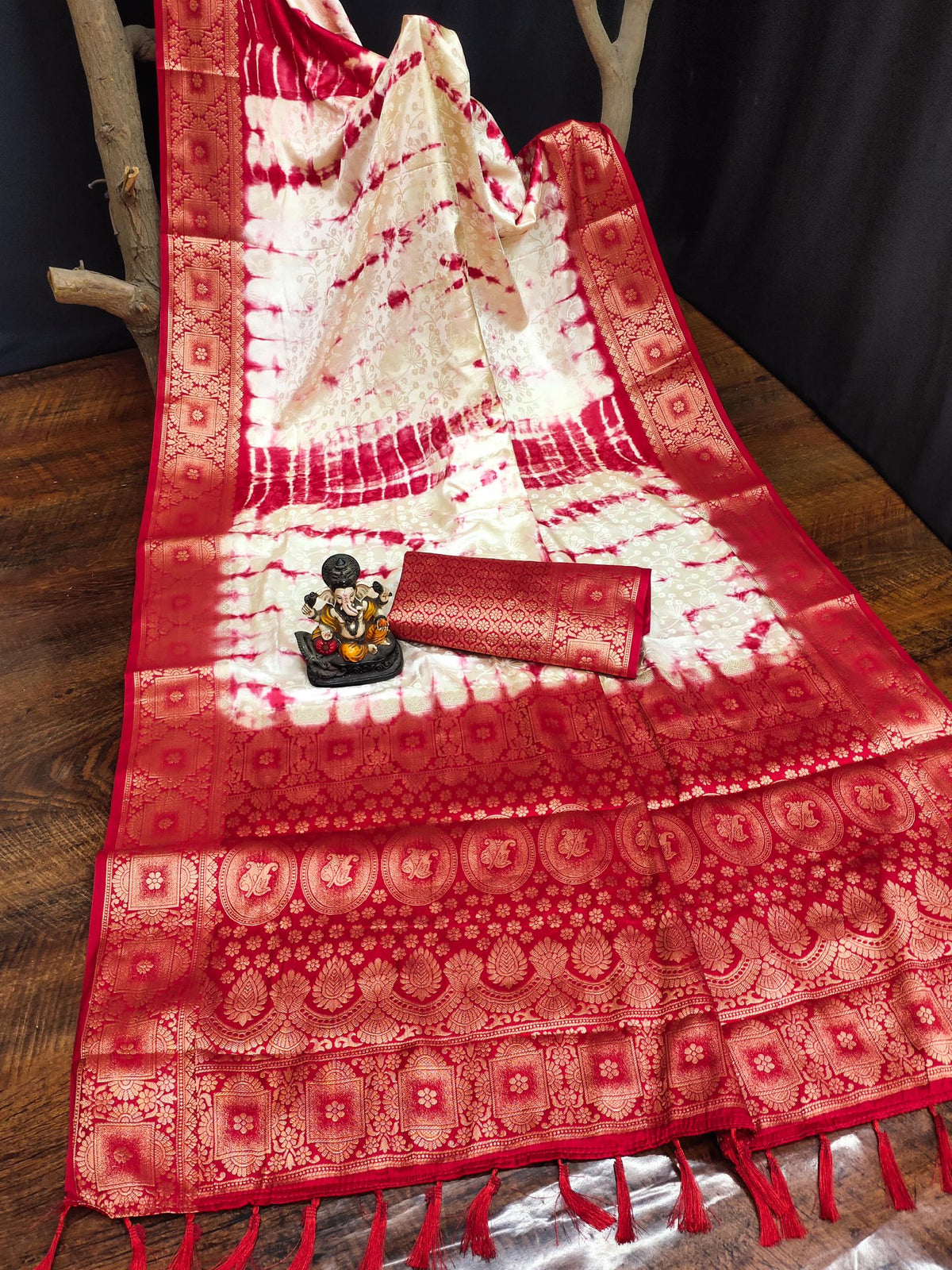 Anaita Red Soft Satin Silk Saree With Zari Weaving Work | Grocsy