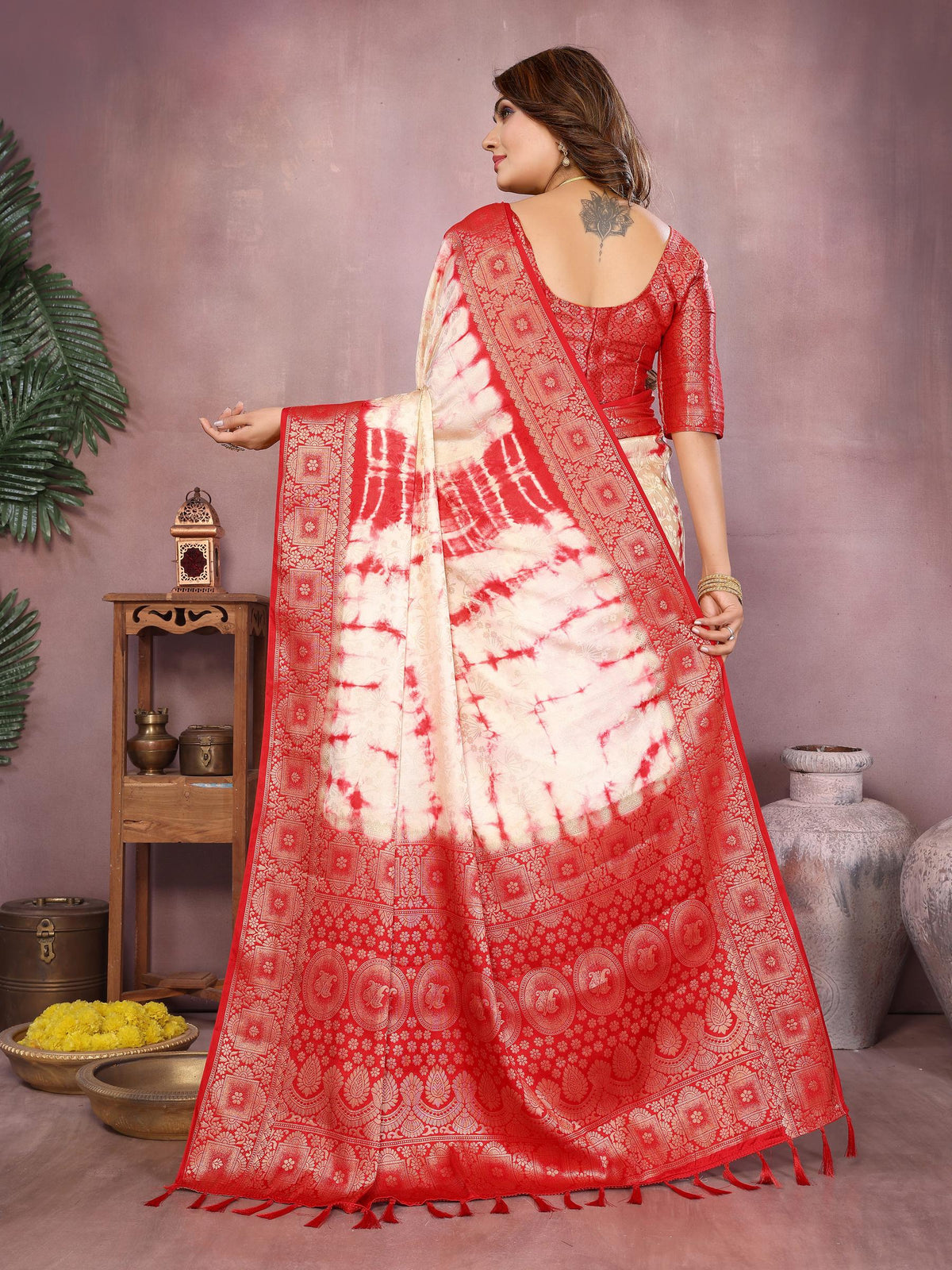 Anaita Red Soft Satin Silk Saree With Zari Weaving Work | Grocsy
